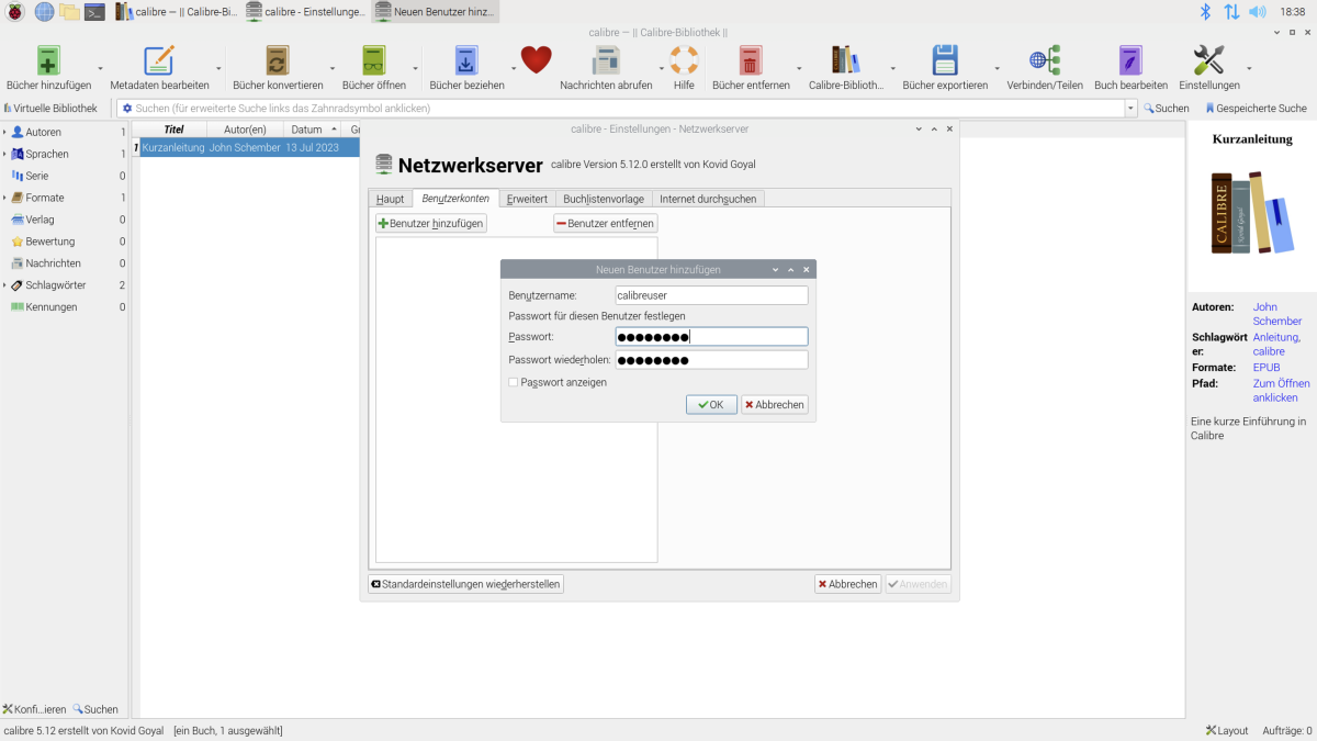 Calibre (E-Bookverwaltung + Server) auf dem Raspberry Pi 4 installieren - Für Anfänger